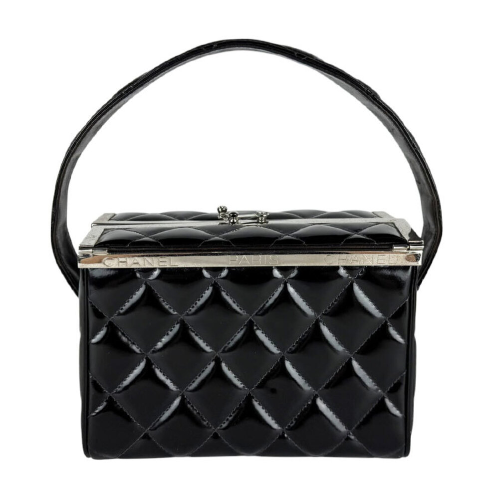Chanel CHANEL handbag, patent leather, black and silver, women's z11000